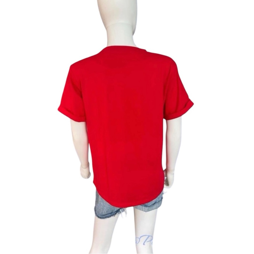 POODIT red loose soft sequin star patriotic tee S M L XL - Picture 4 of 4